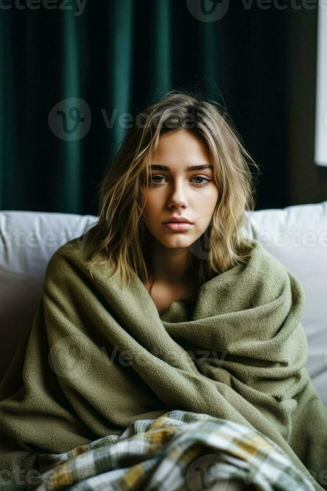 malade la personne dans faciale masque repos à Accueil pendant l'automne saison photo