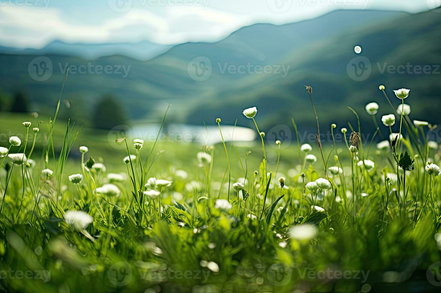 fleur la nature pollen dans vert collines Prairie génératif ai photo