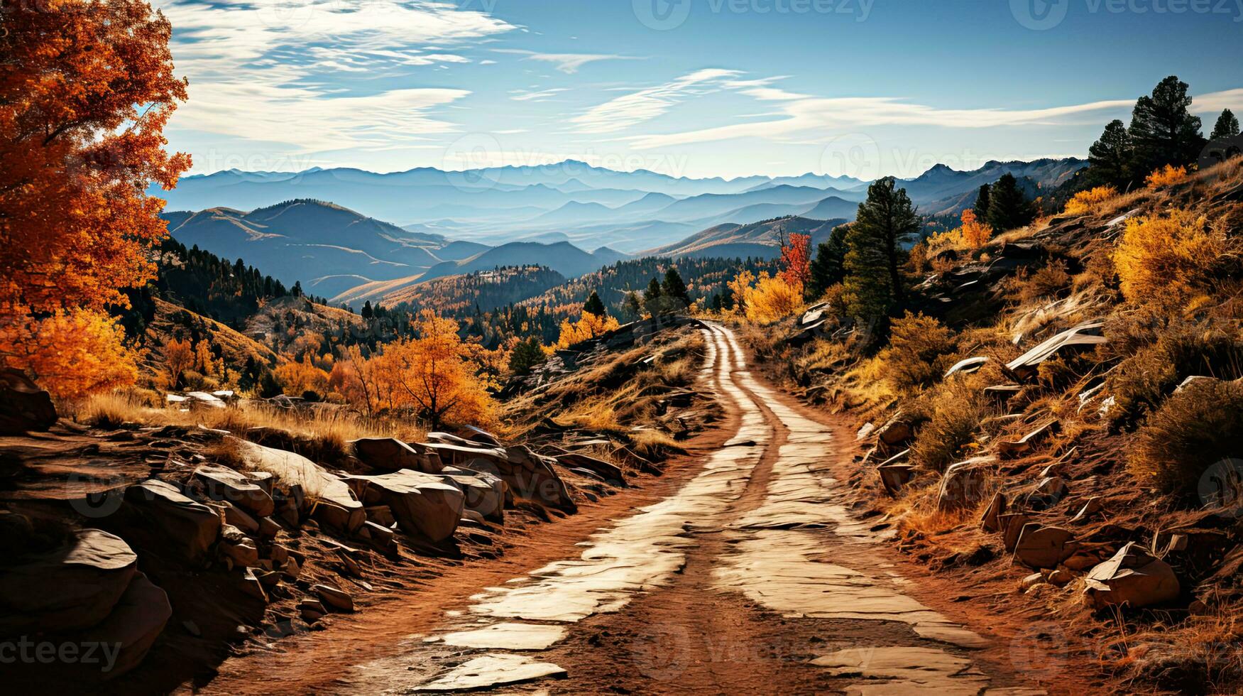 vibrant l'automne montagnes érable feuilles d'or lueur génératif ai photo