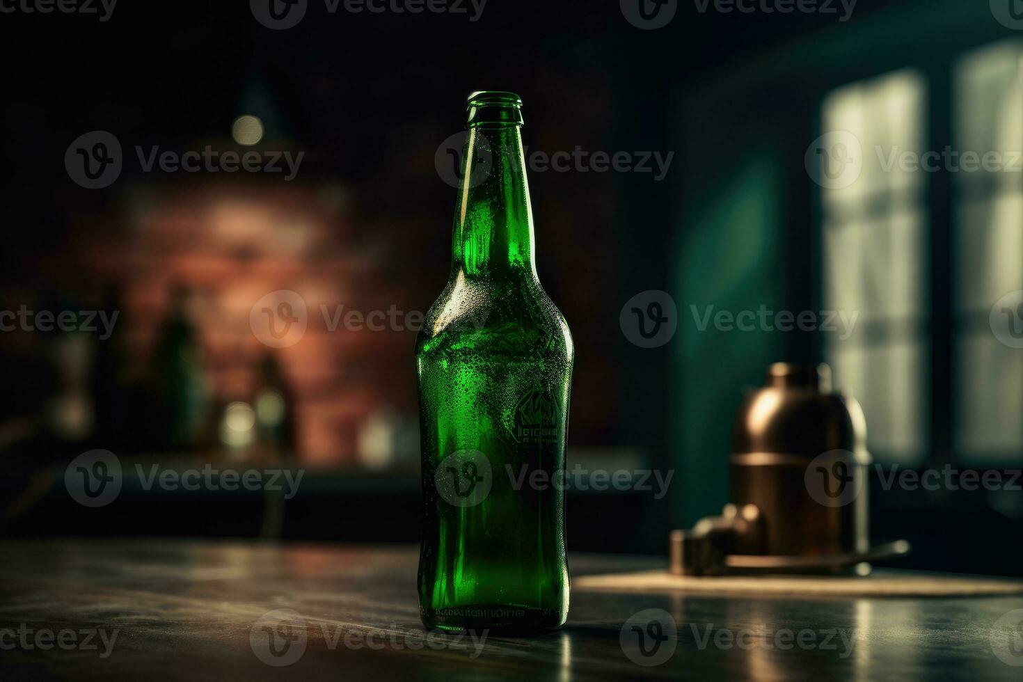 rafraîchissant vert Bière bouteille dans cinématique coup photo