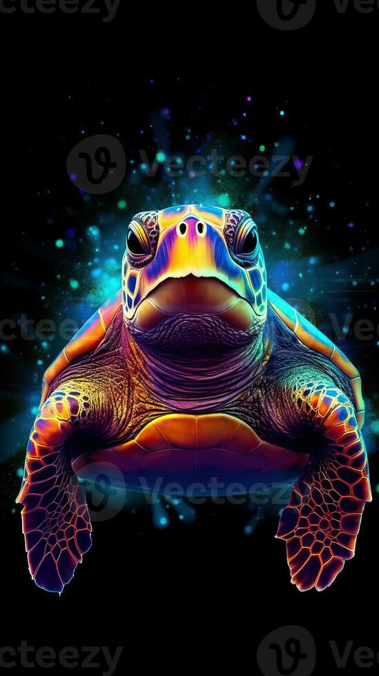 coloré tortue sur foncé Contexte ai généré photo