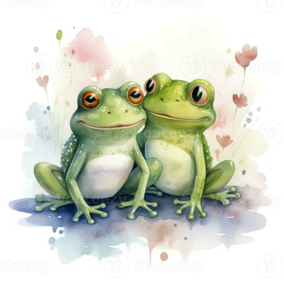 aquarelle grenouilles dans l'amour clipart sur blanc Contexte ai généré photo
