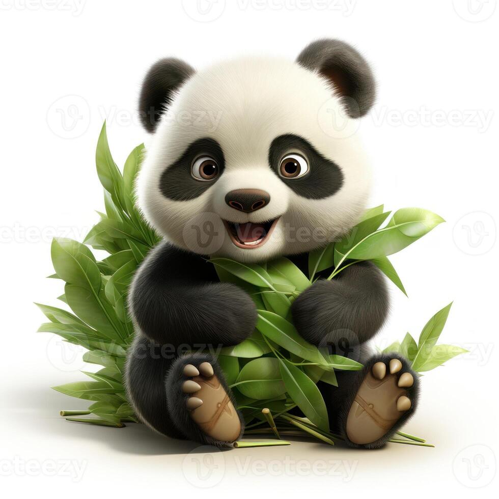 adorable bébé Panda en mangeant bambou dans Pixar style ai généré photo