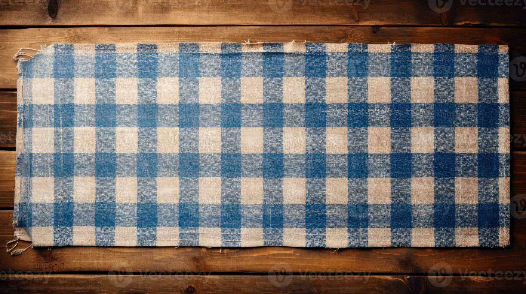 bleu et blanc à carreaux bavarois Munich en bois planche ai généré photo