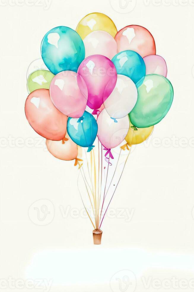 aquarelle mariage ou anniversaire salutations carte Contexte avec ballons et fleurs photo