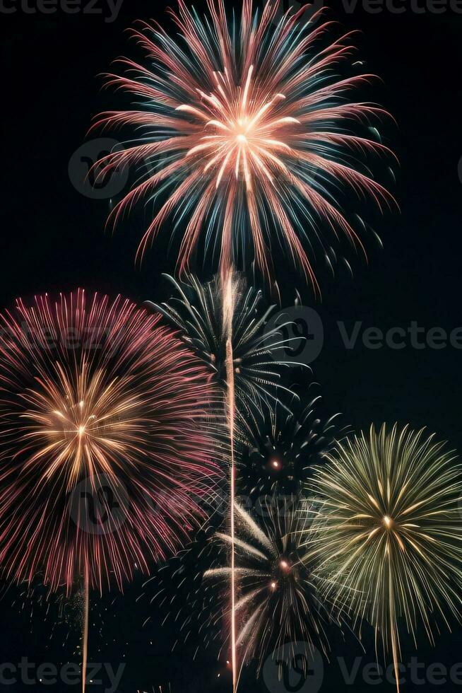 recouvrir couche métrage sur noir Contexte avec feux d'artifice photo