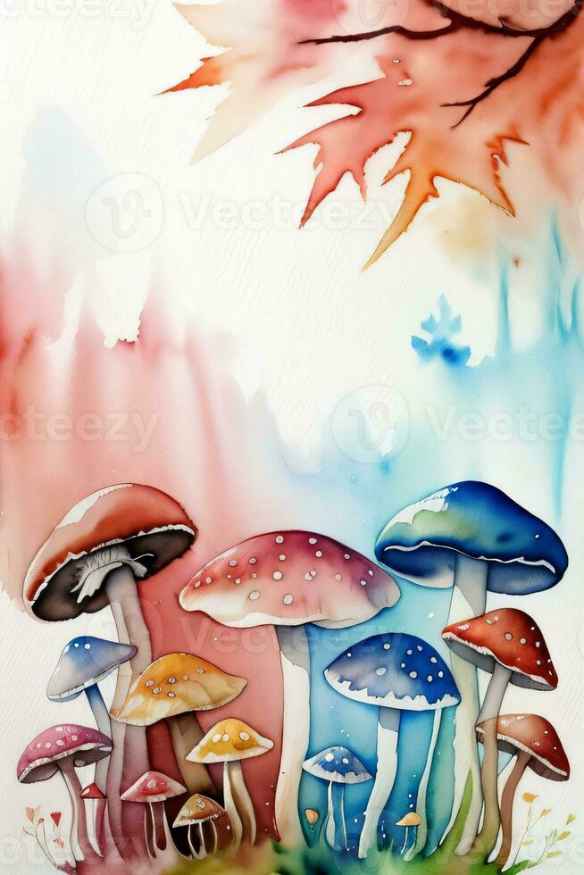 aquarelle Contexte pour texte avec champignons photo