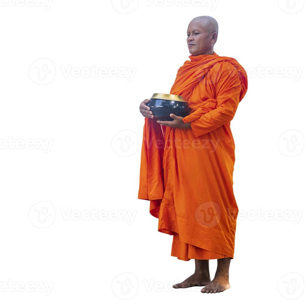 moines bouddhistes tenant des bols de riz photo