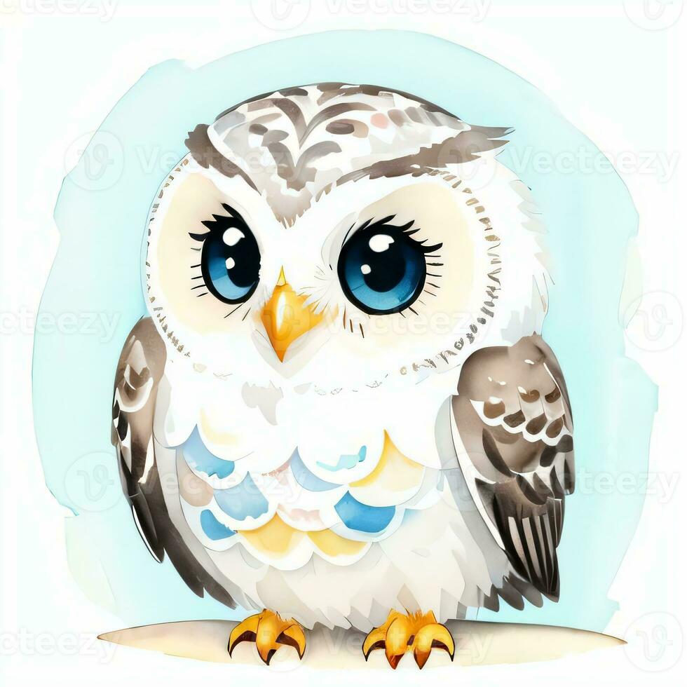 aquarelle les enfants illustration avec mignonne hibou clipart photo