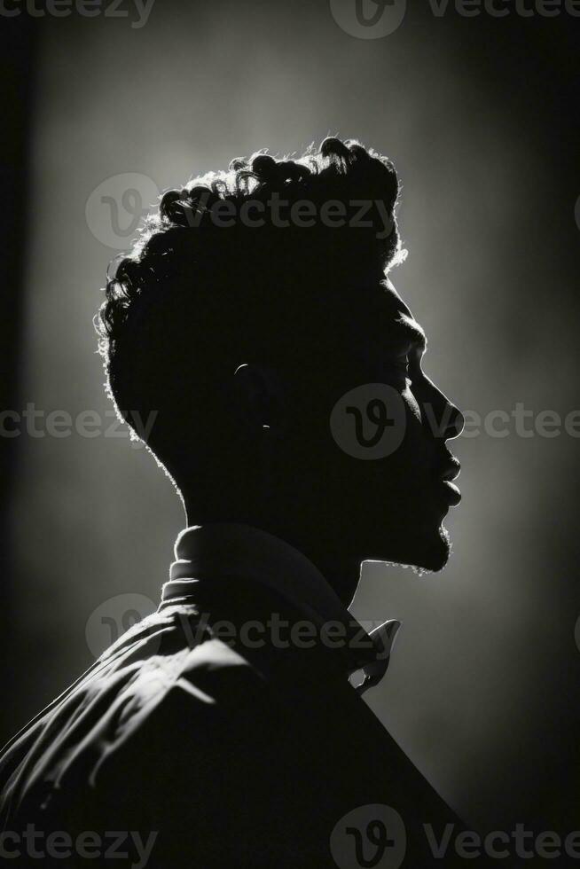 chanteur homme studio silhouette photo noir blanc ancien rétro-éclairé portrait mouvement contour tatouage