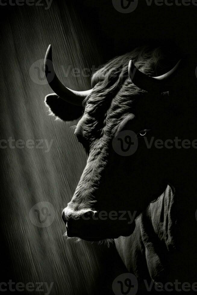 taureau vache studio silhouette photo noir blanc ancien rétro-éclairé portrait mouvement contour tatouage