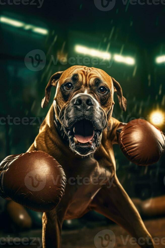 bouledogue chien boxeur boxe bague gants photo humanisé animal réaliste les dents réel