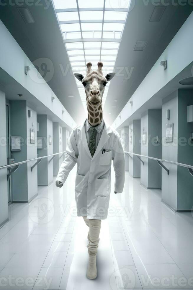 girafe opération chirurgien uniforme fonctionnement hôpital se dépêcher blanc la photographie réaliste mouvement photo