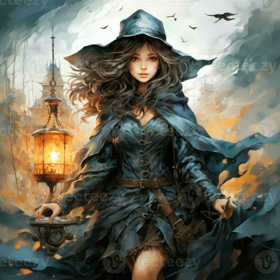 femelle femme fille chapeau citrouille Halloween illustration ouvrages d'art horreur isolé tatouage fantaisie dessin animé photo