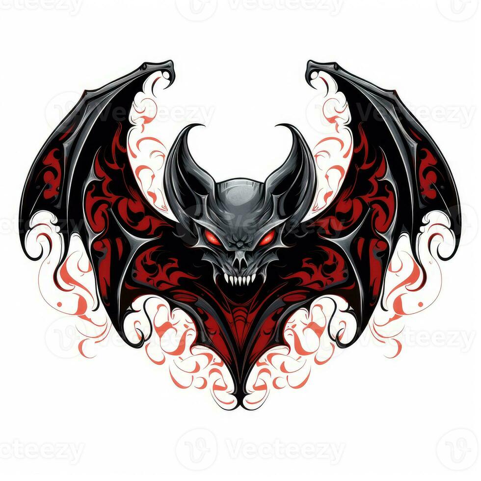 chauve souris crâne Feu Halloween illustration effrayant horreur conception tatouage vecteur isolé autocollant fantaisie photo