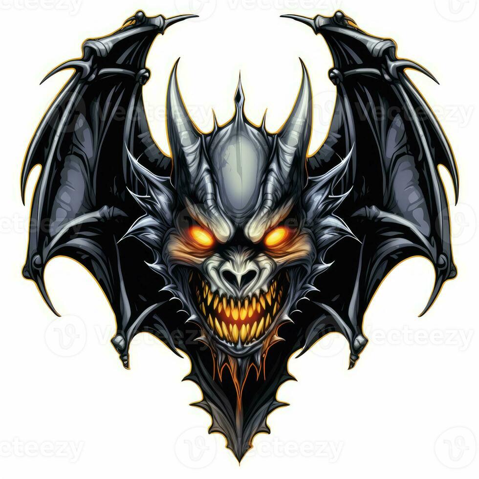 chauve souris crâne Feu Halloween illustration effrayant horreur conception tatouage vecteur isolé autocollant fantaisie photo