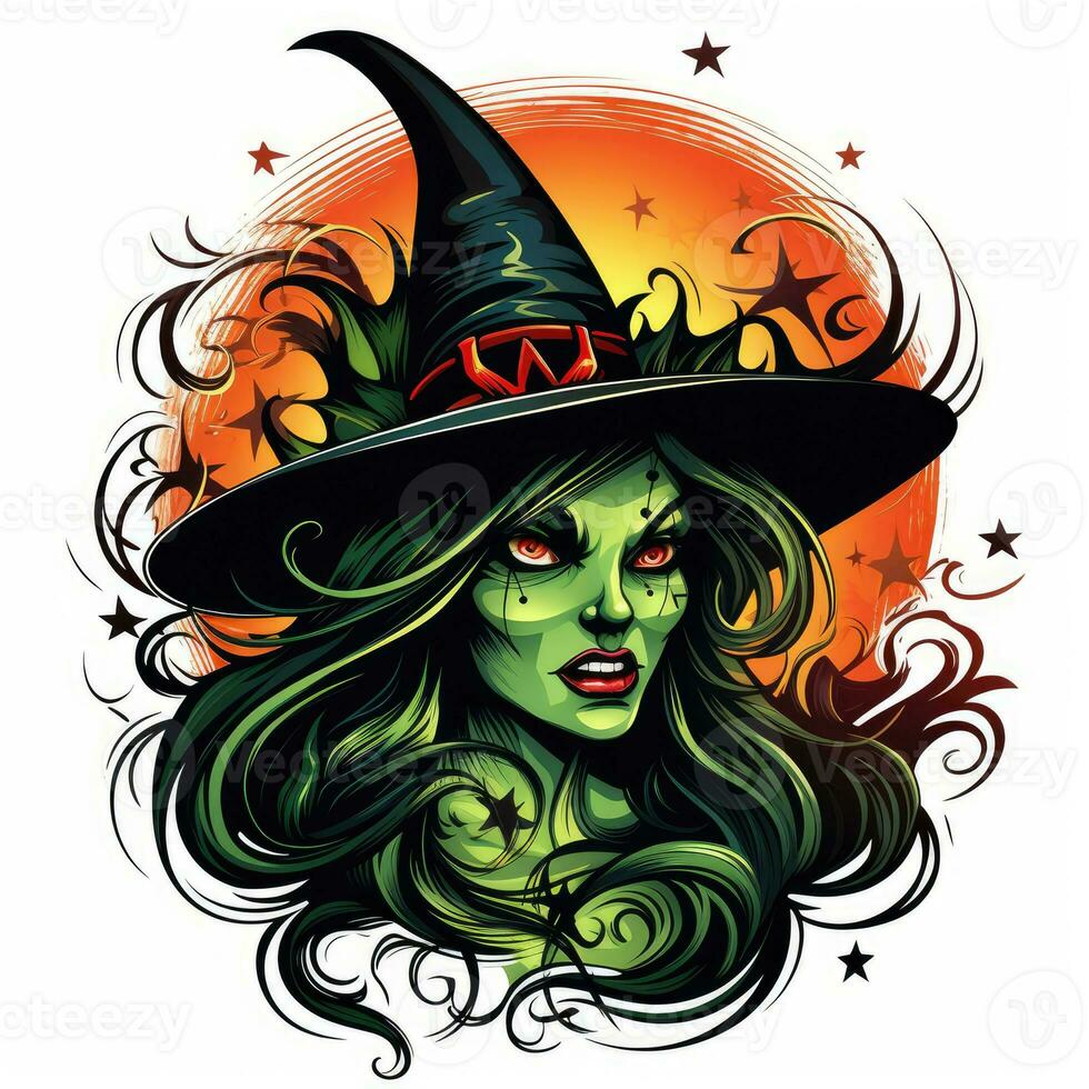 sorcière sorcière portrait Halloween illustration effrayant horreur tatouage vecteur isolé autocollant fantaisie photo