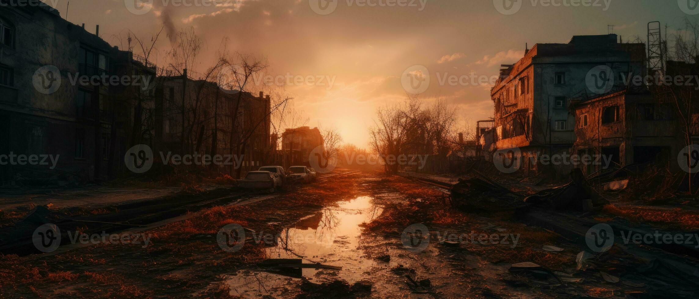 ville paysage lever du soleil poussière brouillard apocalypse paysage Jeu fond d'écran photo art illustration rouille