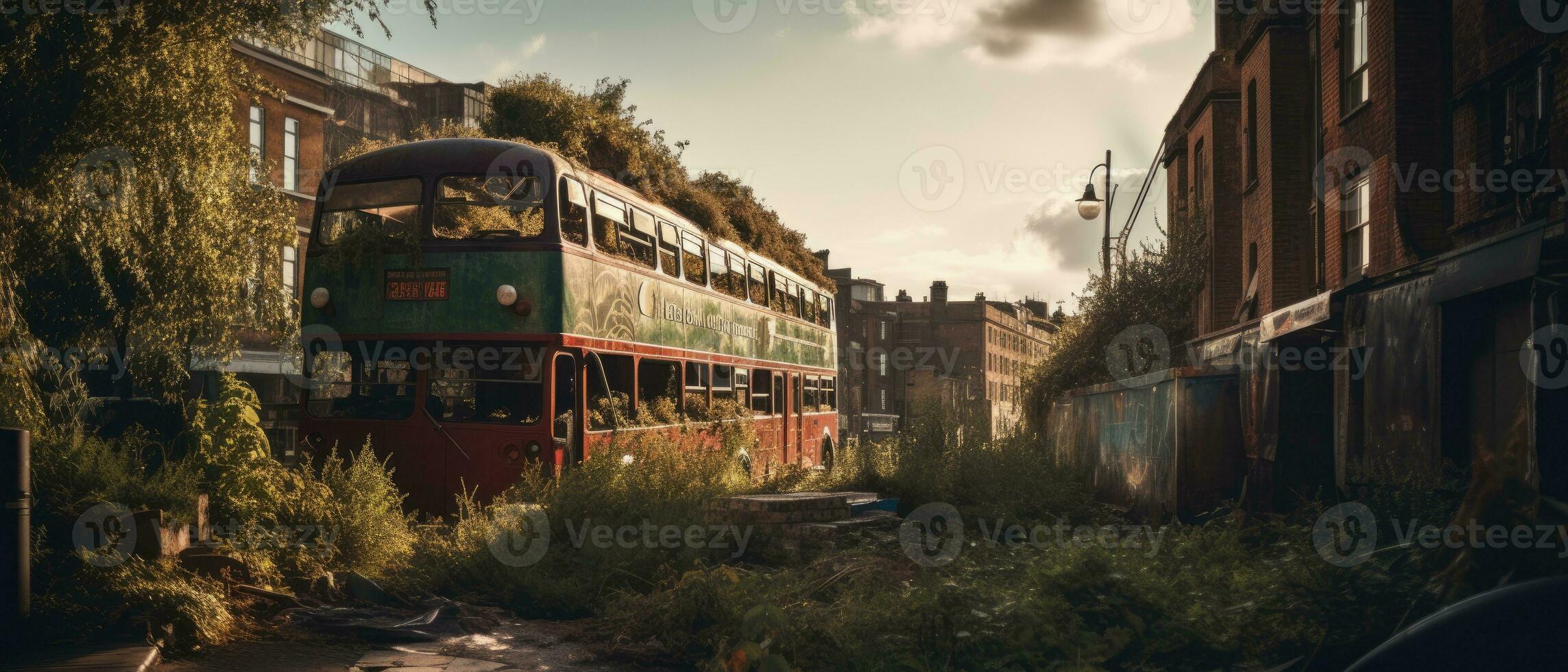 rouge autobus double decker Londres Publier apocalypse paysage Jeu fond d'écran photo art illustration rouille
