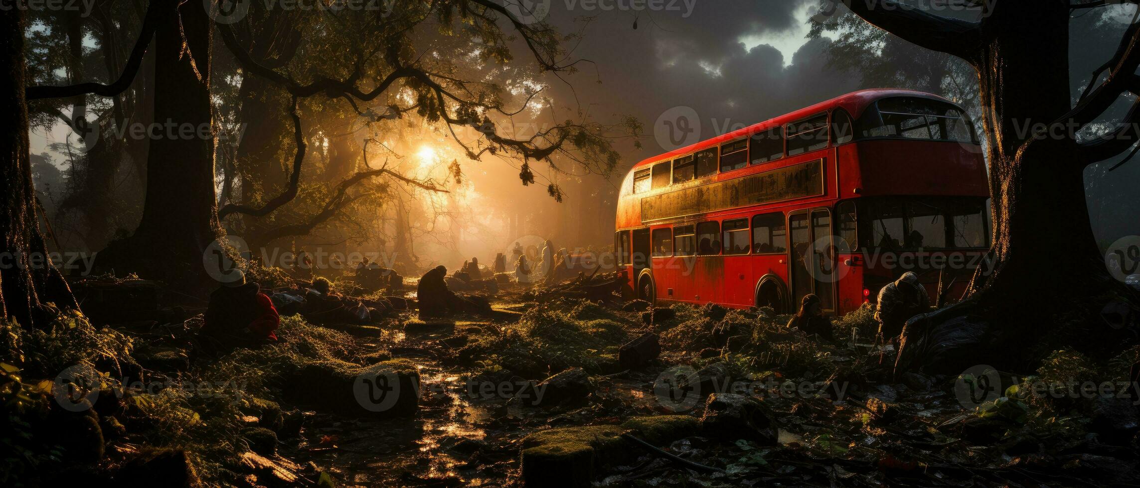 rouge autobus double decker Londres Publier apocalypse paysage Jeu fond d'écran photo art illustration rouille