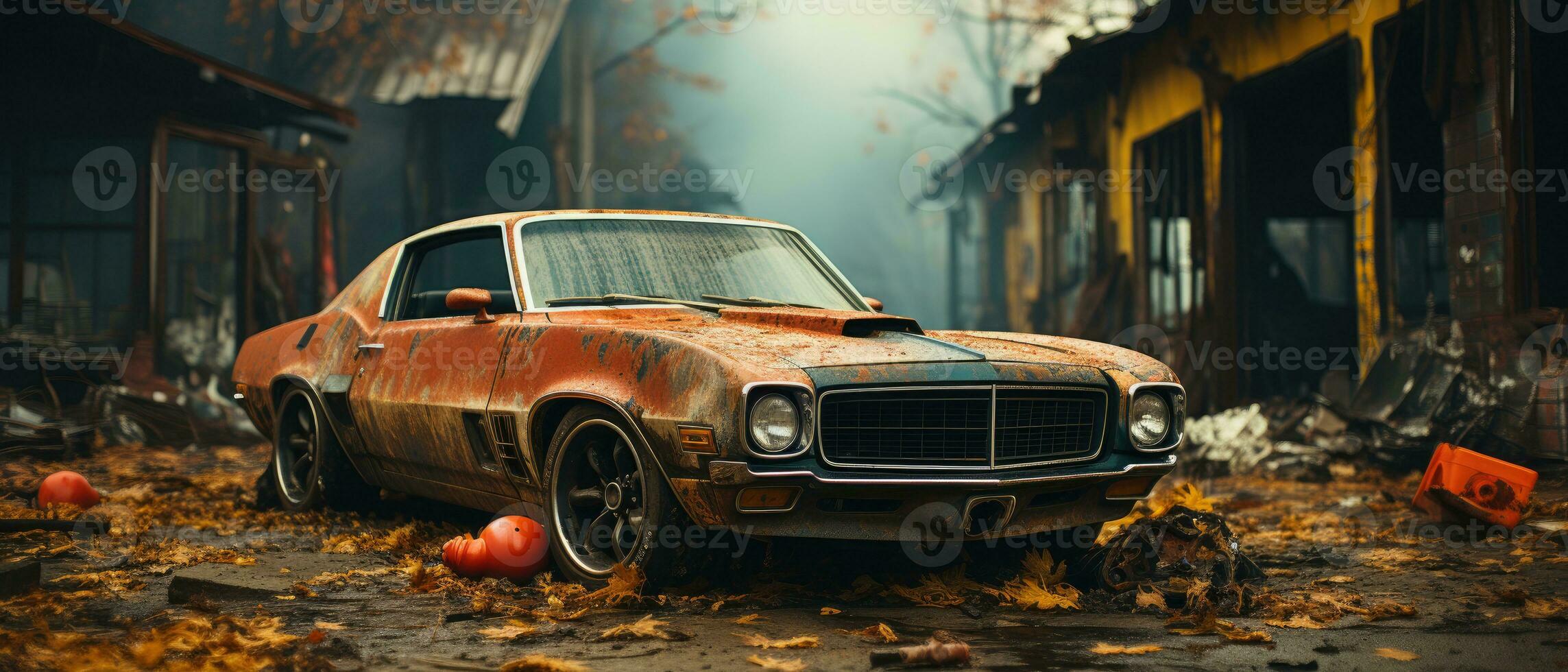 rétro voiture muscle isolé Publier apocalypse paysage Jeu fond d'écran photo art illustration rouille