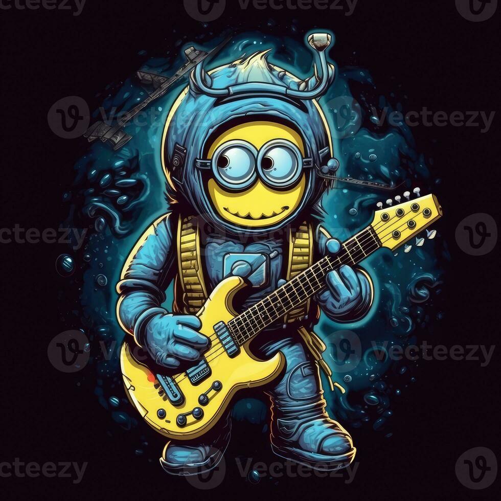 serviteur basse guitare T-shirt conception maquette imprimable couverture tatouage isolé vecteur illustration ouvrages d'art photo