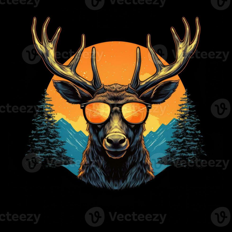 cerf élan des lunettes T-shirt conception maquette imprimable couverture tatouage isolé vecteur illustration art photo