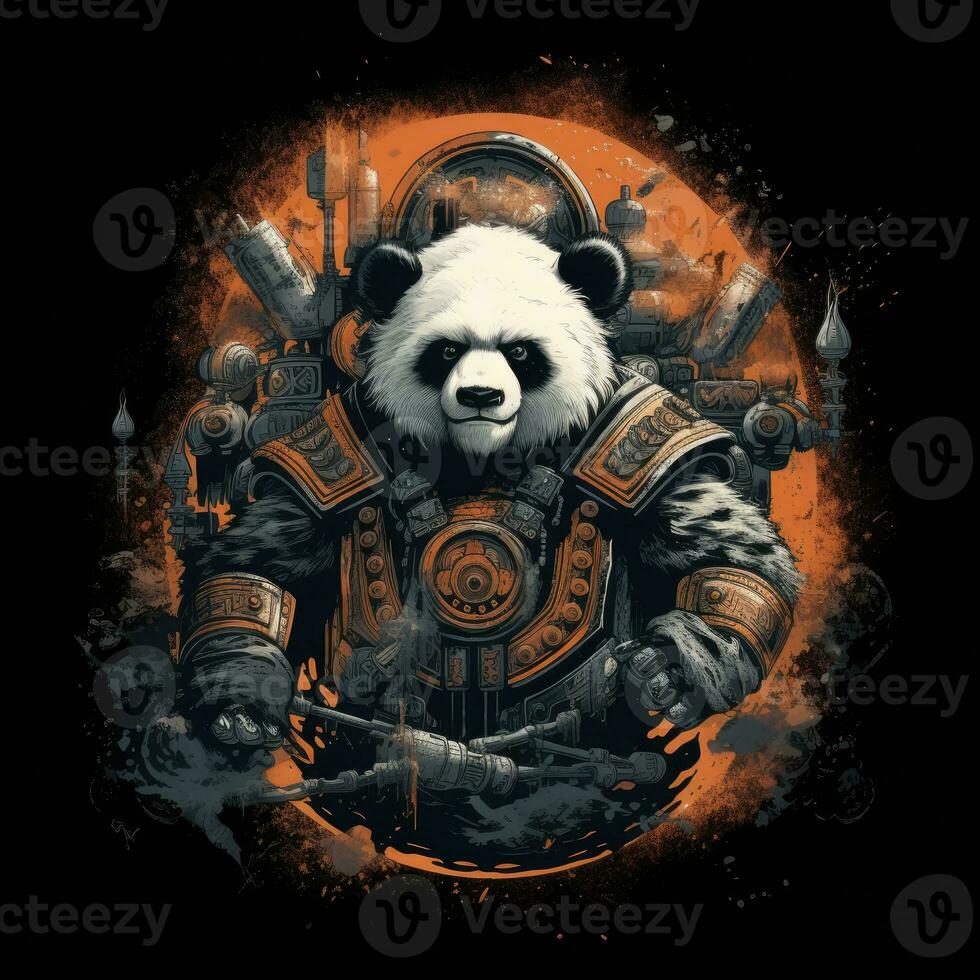 Panda guerrier marteau de guerre T-shirt conception maquette imprimable couverture tatouage isolé vecteur illustration photo