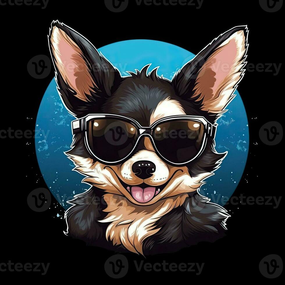 corgi chien lunettes de soleil T-shirt conception maquette imprimable couverture tatouage isolé vecteur illustration art photo