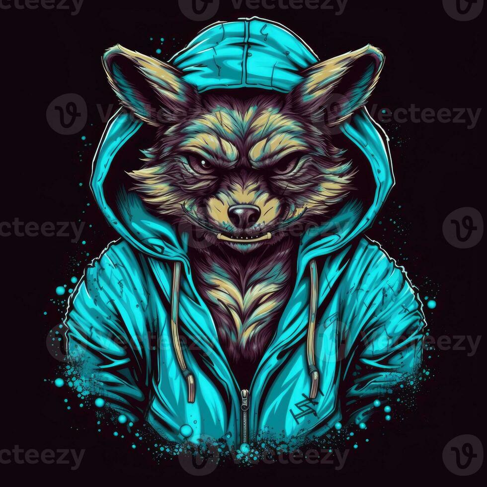 Renard encapuchonné T-shirt conception maquette imprimable couverture tatouage isolé vecteur illustration ouvrages d'art photo