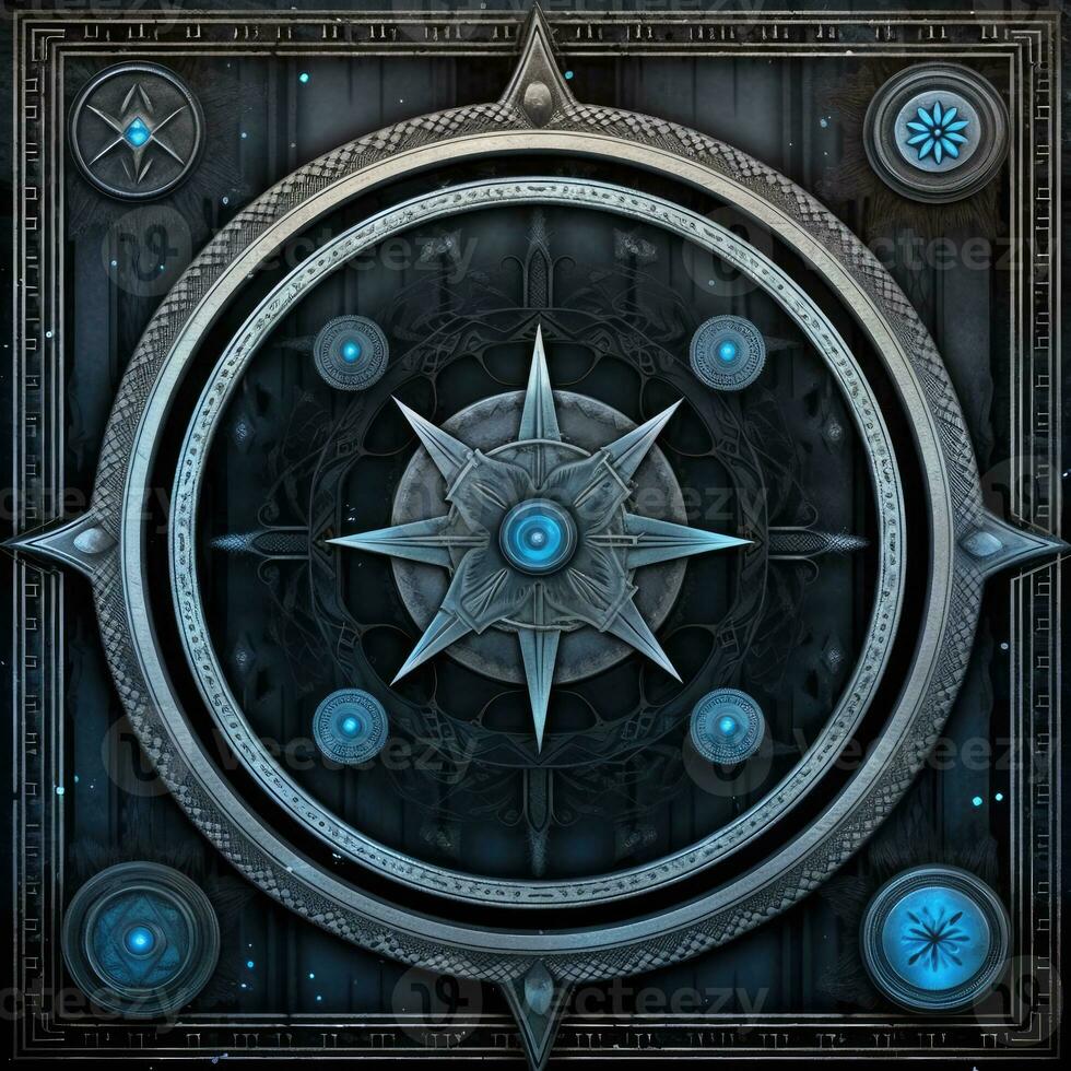 bleu mystique cosmos boussole planète tarot carte constellation la navigation zodiaque illustration photo