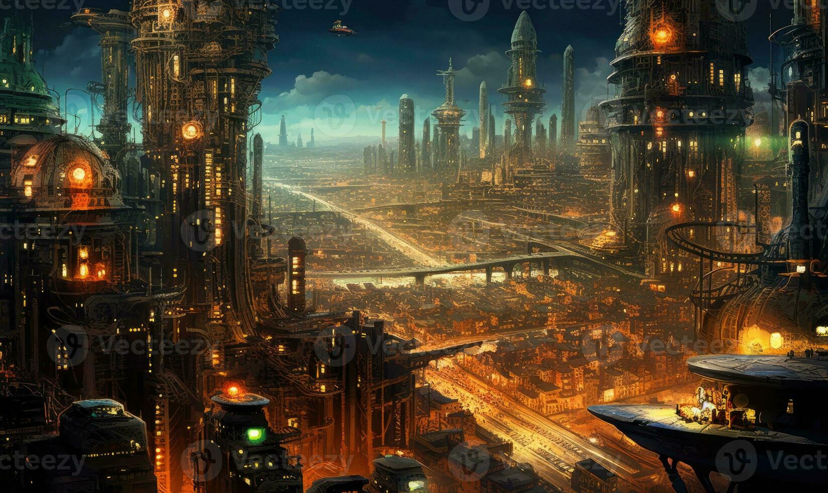 nuit ville futuriste rue paysage ville mystique affiche extraterrestre steampunk fond d'écran fantastique photo