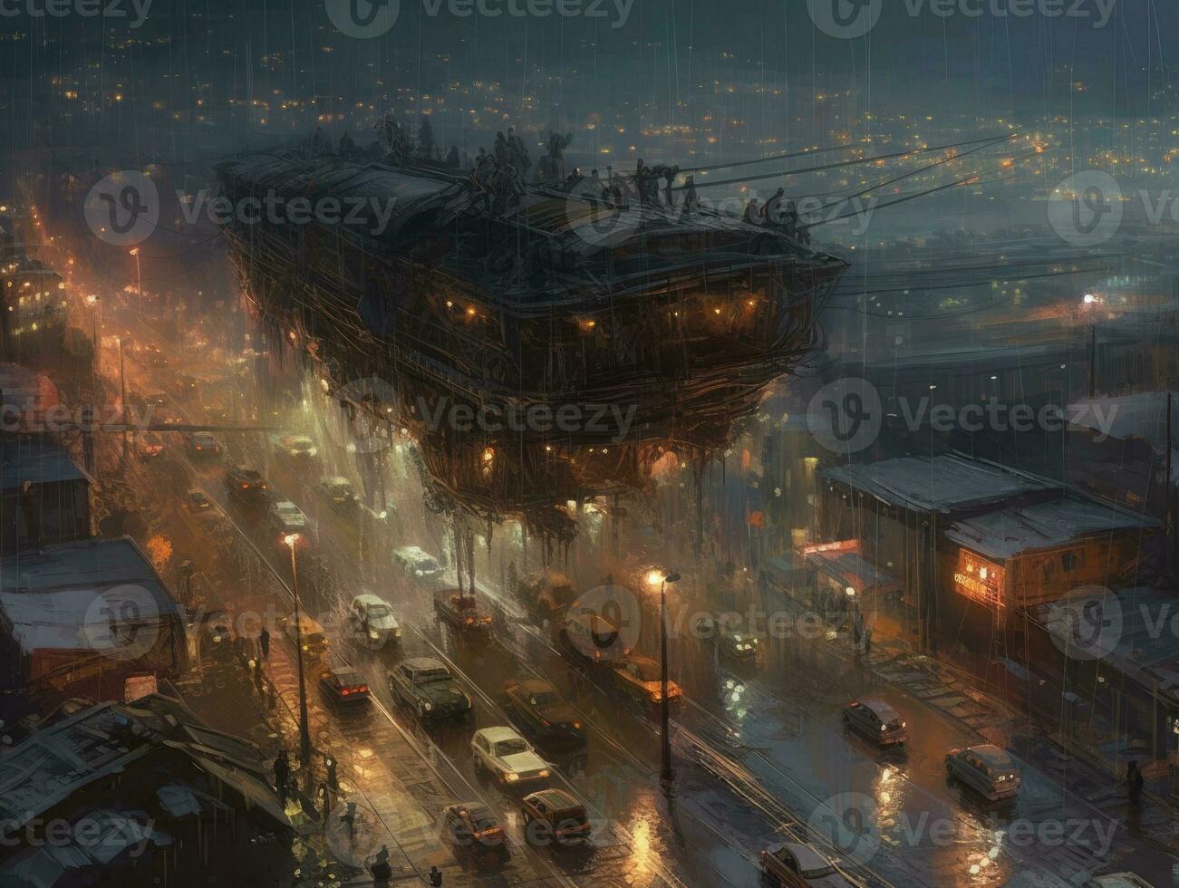 nuit ville futuriste rue paysage ville mystique affiche extraterrestre steampunk fond d'écran fantastique photo