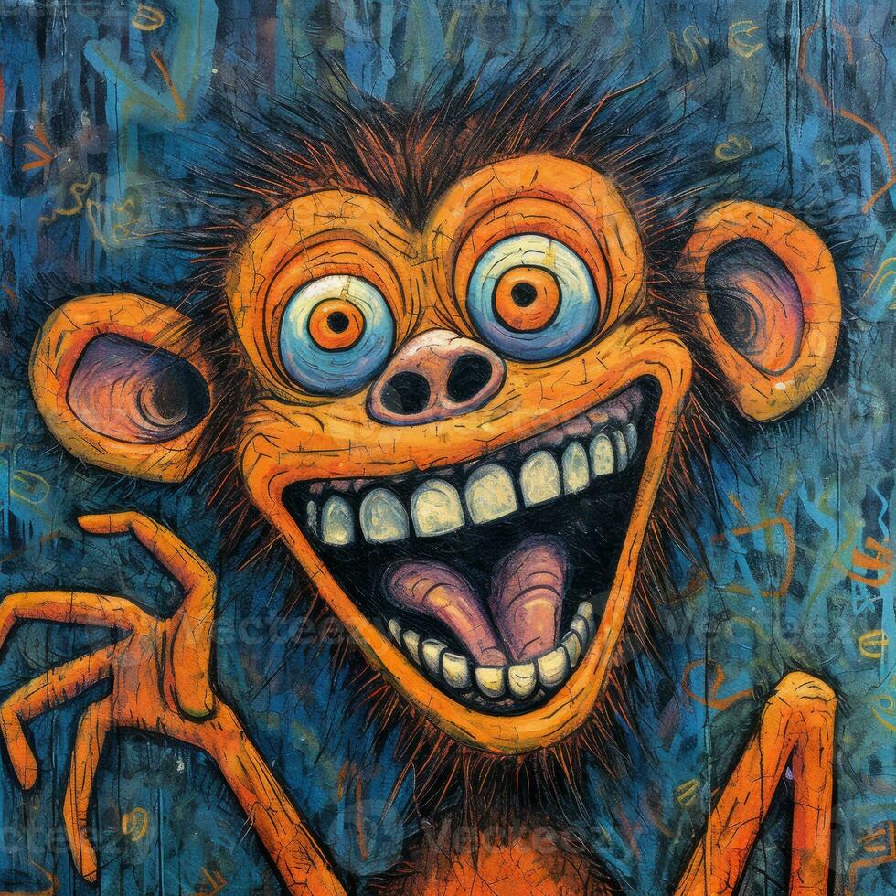 fou singe singe furieux furieux portrait expressif illustration ouvrages d'art pétrole peint esquisser tatouage photo