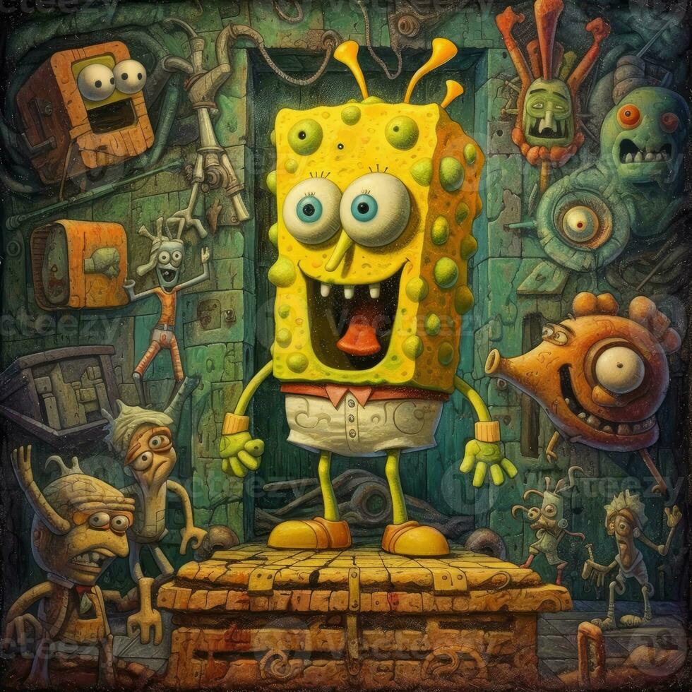 éponge bob furieux furieux portrait expressif illustration ouvrages d'art pétrole peint esquisser tatouage photo