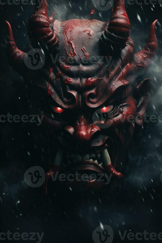 hannya masque Japonais théâtre brouillard nuage tatouage photo effrayant crier démoniaque mal monstre fumée