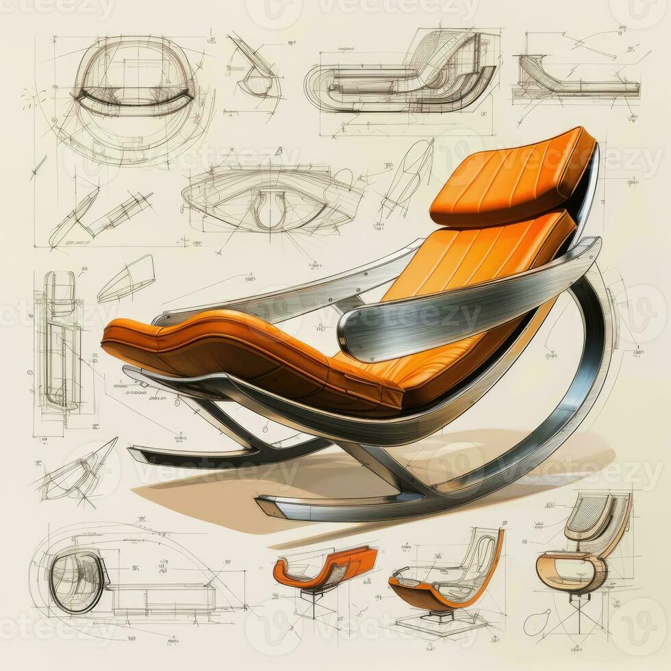 fauteuil rétro futuriste meubles esquisser illustration main dessin référence designer idée photo