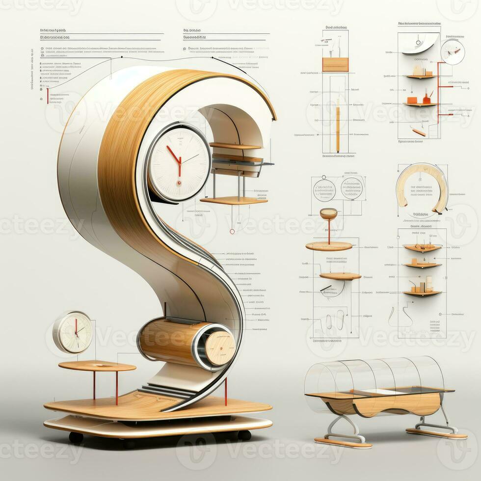 grand-père l'horloge rétro futuriste meubles esquisser illustration main dessin référence idée photo