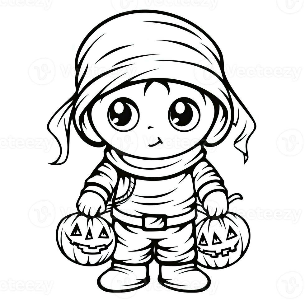 Momie zombi Facile les enfants coloration page Halloween mignonne blanc Contexte livre isolé audacieux photo