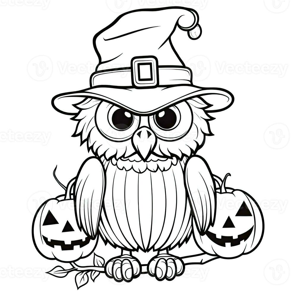 hibou Facile les enfants coloration page Halloween mignonne blanc Contexte livre isolé audacieux effrayant photo