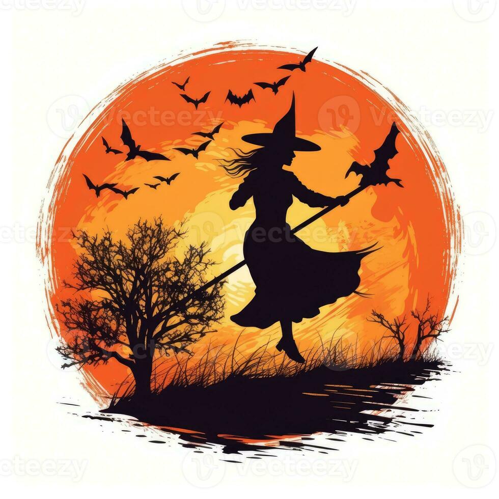 sorcière Halloween clipart illustration vecteur T-shirt conception autocollant Couper album Orange tatouage photo