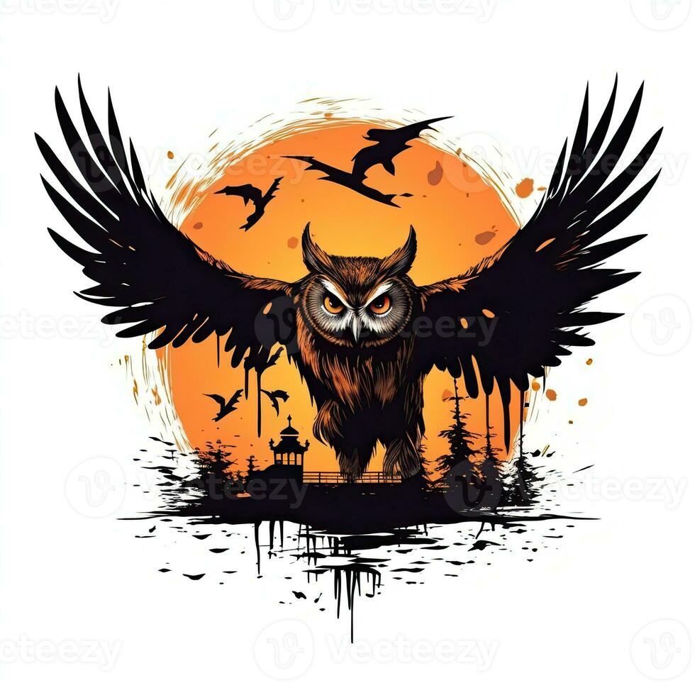 hibou lune Halloween clipart illustration vecteur T-shirt conception autocollant Couper album impression tatouage photo