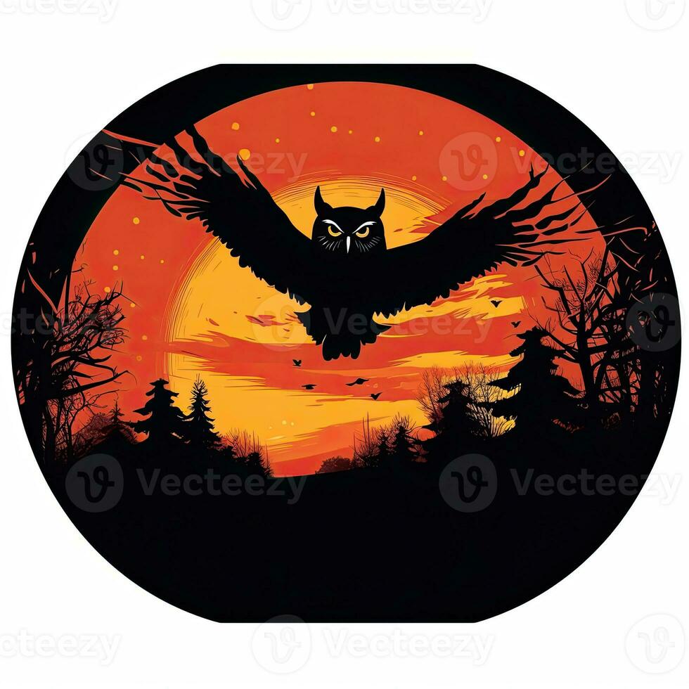hibou lune Halloween clipart illustration vecteur T-shirt conception autocollant Couper album impression tatouage photo