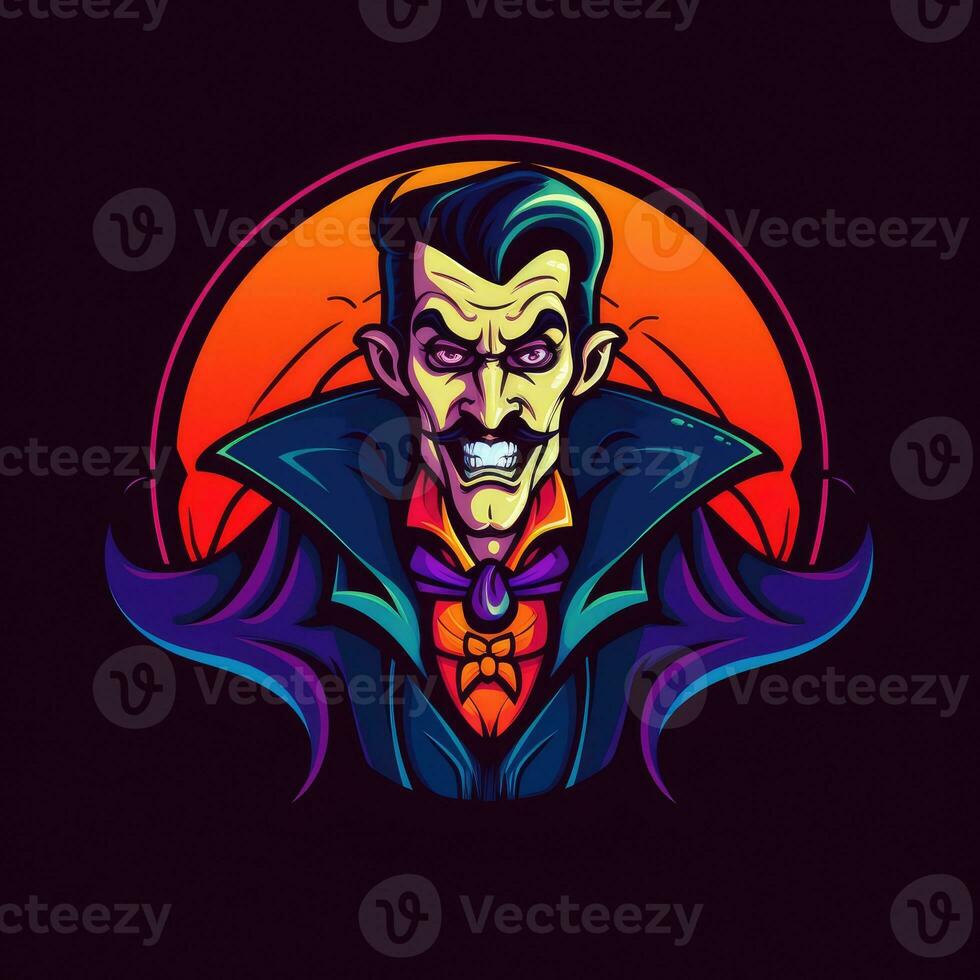 vampire dracula néon icône logo Halloween mignonne effrayant brillant illustration tatouage isolé vecteur photo