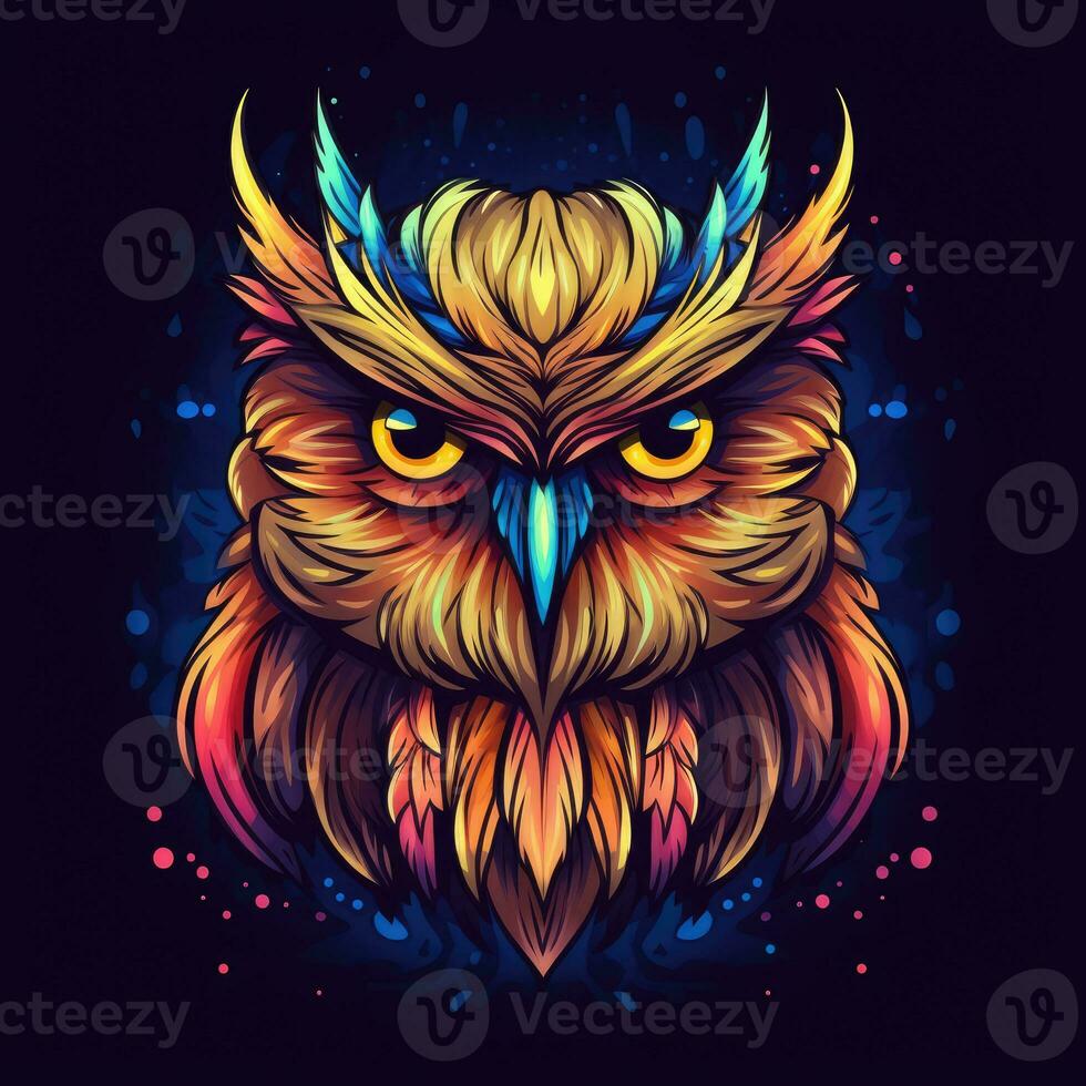 Aigle hibou néon icône logo Halloween mignonne effrayant brillant illustration tatouage isolé vecteur photo