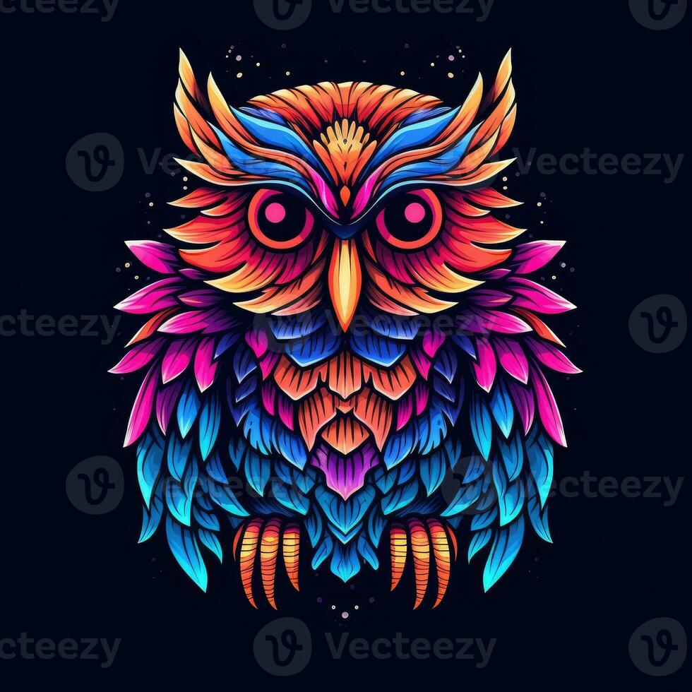 Aigle hibou néon icône logo Halloween mignonne effrayant brillant illustration tatouage isolé vecteur photo