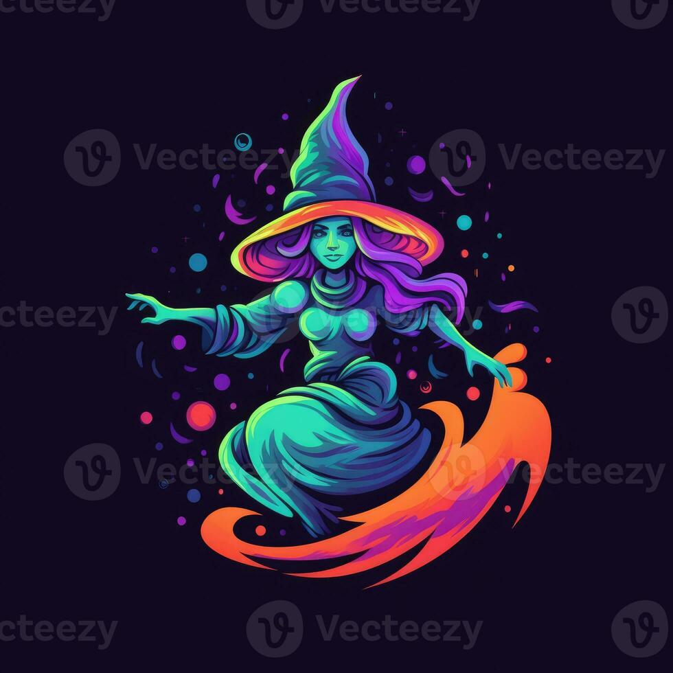sorcière chapeau néon icône logo Halloween mignonne effrayant brillant illustration tatouage isolé vecteur photo