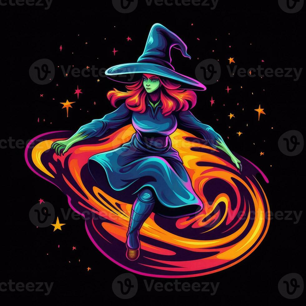 sorcière chapeau néon icône logo Halloween mignonne effrayant brillant illustration tatouage isolé vecteur photo