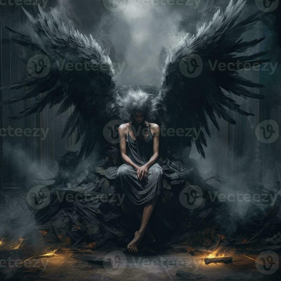 foncé ange mystique ailes diable cauchemar modèle obscurité mythe séance foncé épique illustration photo