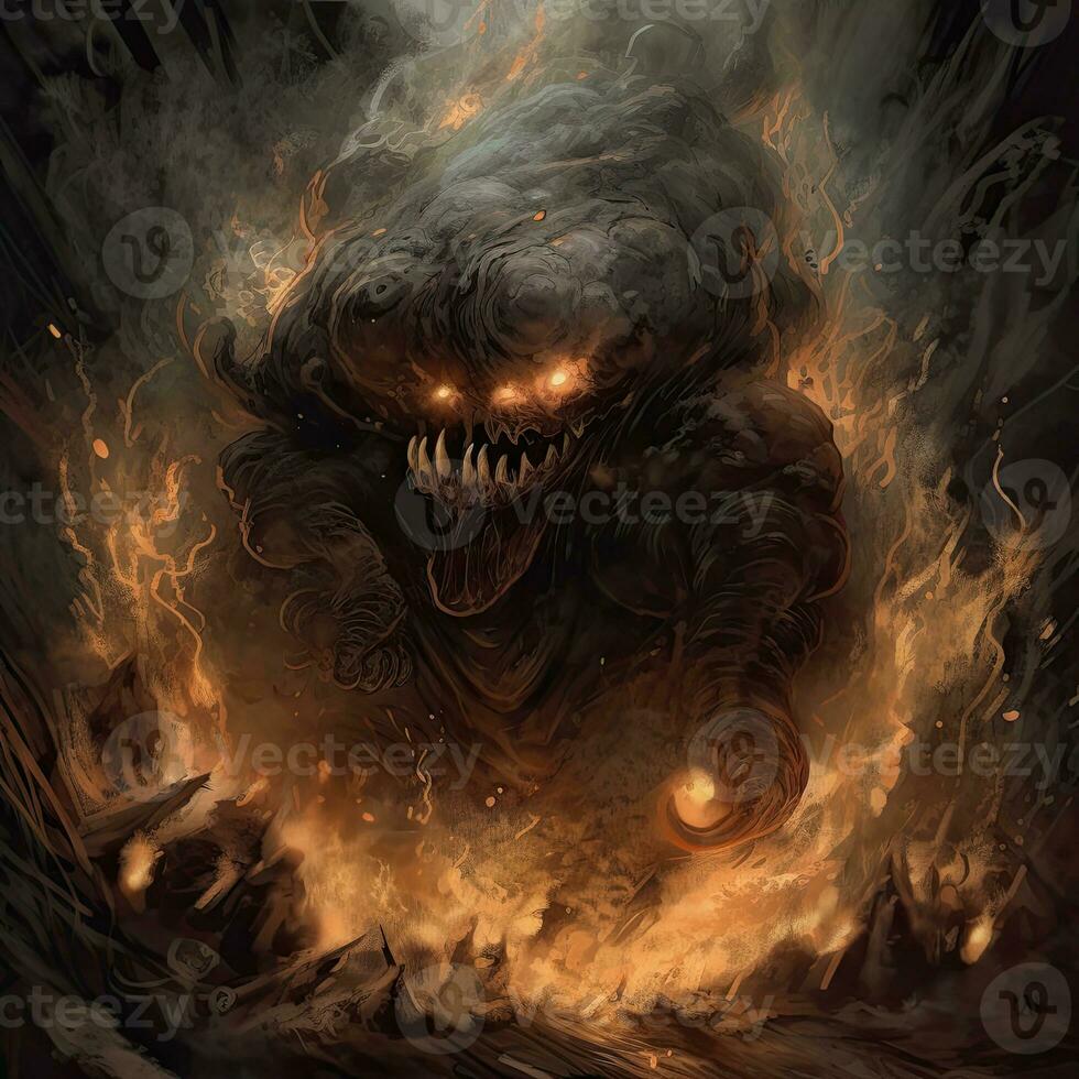 foncé fantaisie enfer flammes mal horreur peur fumée démon guerrier diablo illustration cauchemar photo